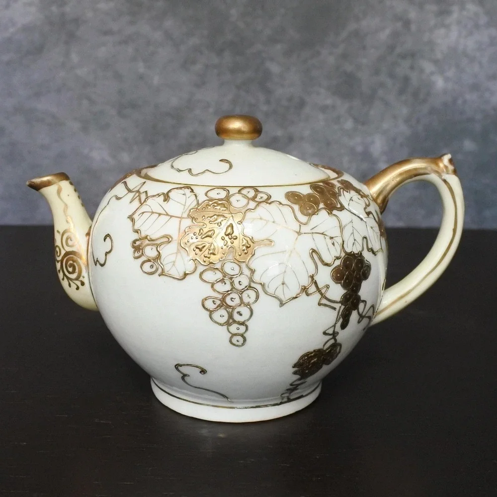 Antique Japanese T.S. Nippon Porcelain Gold Moriage Grape Leaf Tea Set